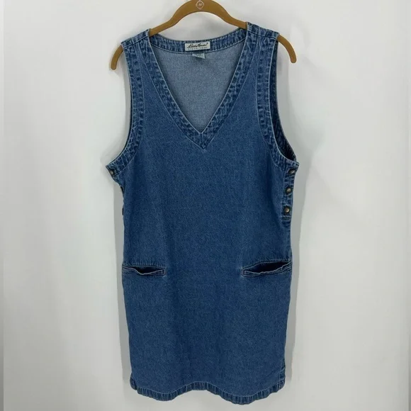 Eddie Bauer | Dresses | Eddie Bauer 0 Denim Cotton Vneck Sleeveless Dress M  | Poshmark